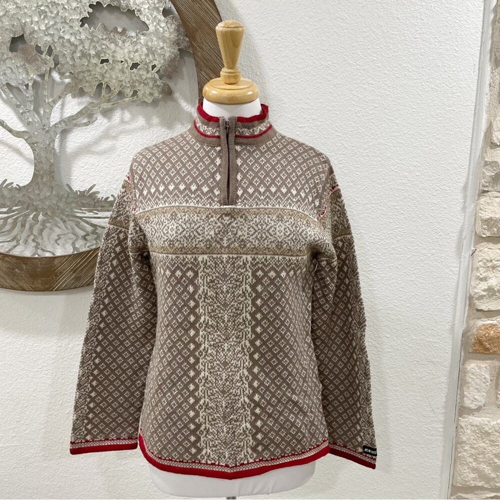 Icewear Nordic Fair Isle Quarter Zip Pullover Wool Sweater Medium